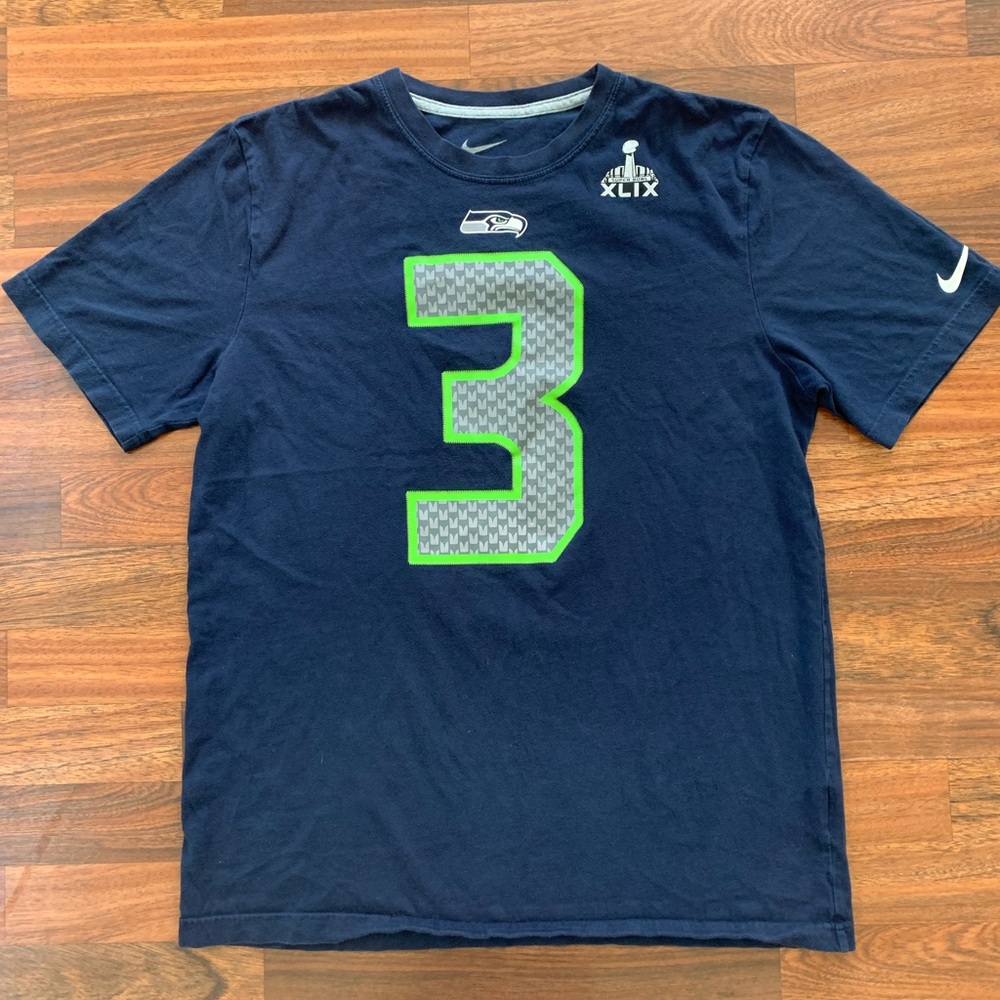 Seattle Seahawks Nike Shirt Men Sz L Blue Russell Wilson NFL Football T-shirt